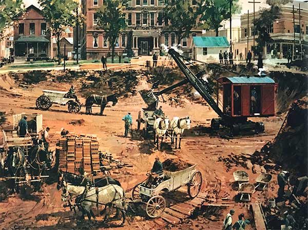 Óleo de Berkey con excavadora de vapor Erie modelo B.