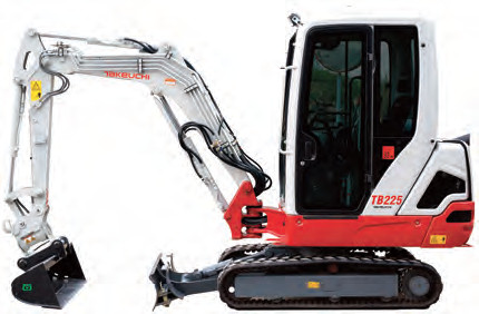 La Takeuchi TB225 está impulsada por un motor Yanmar turbo diésel de 3 cilindros y una potencia de 16,5 kW/22,4 CV, a 2200 rpm