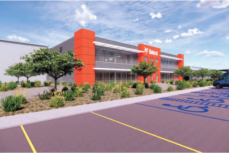 Representación virtual de la entrada principal de la fábrica de Bobcat en México